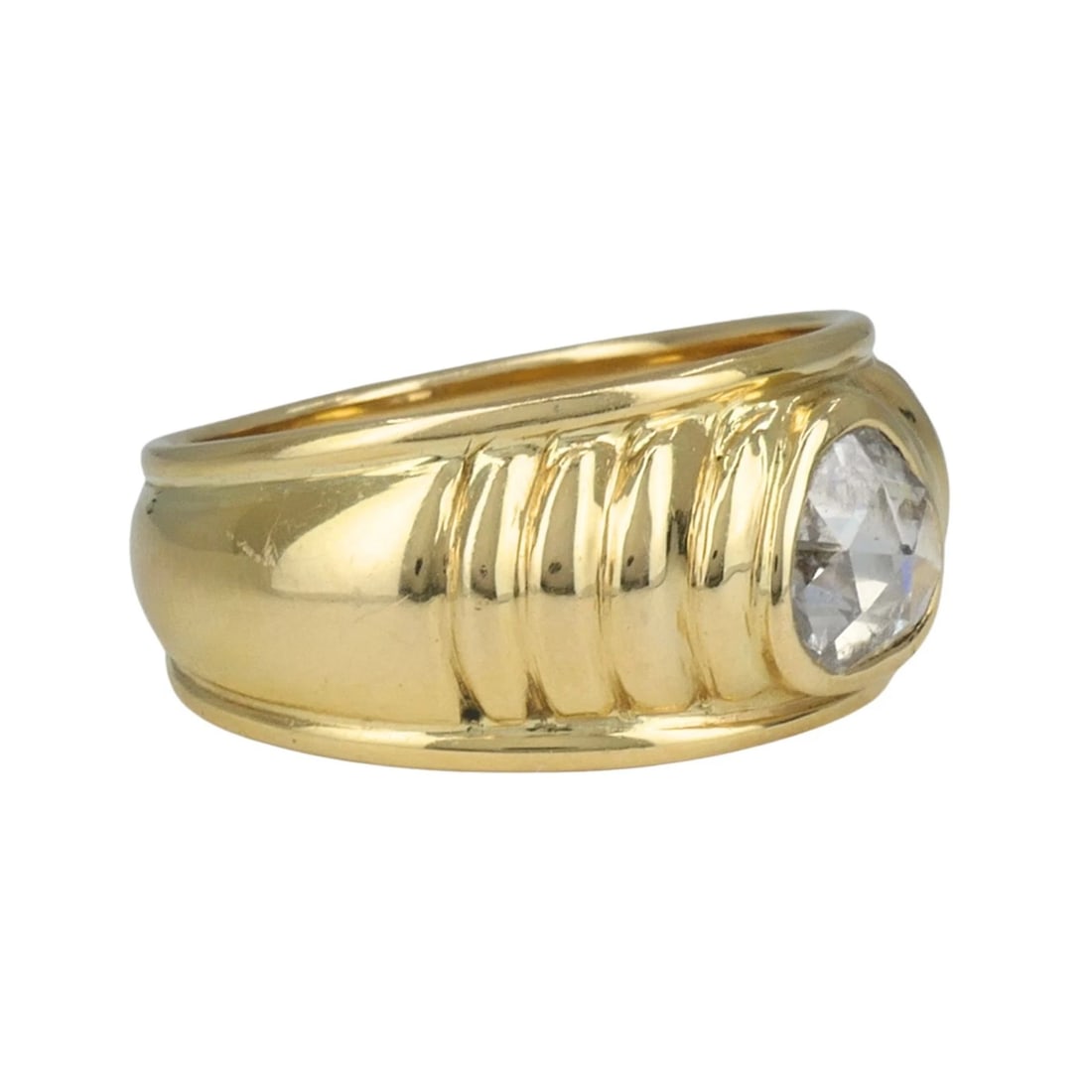Vintage French 18k Yellow Gold Rose Cut Diamond Domed Band Ring Size 9 - 4