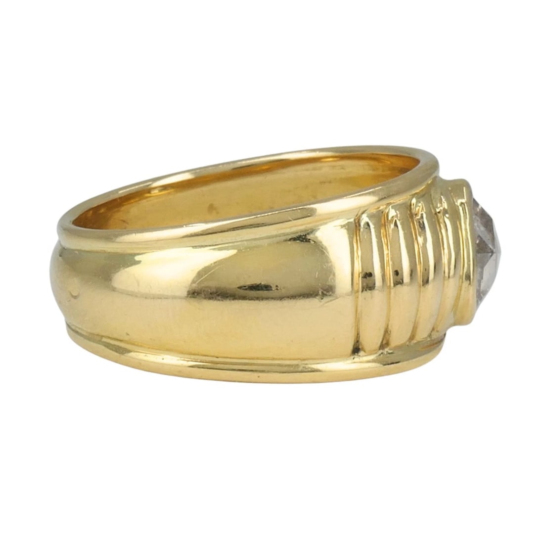 Vintage French 18k Yellow Gold Rose Cut Diamond Domed Band Ring Size 9 - 5