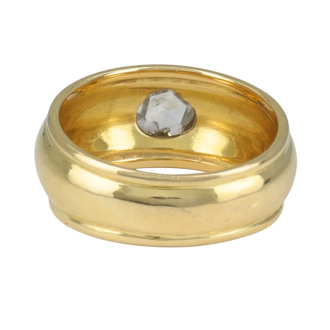 Vintage French 18k Yellow Gold Rose Cut Diamond Domed Band Ring Size 9 - 6