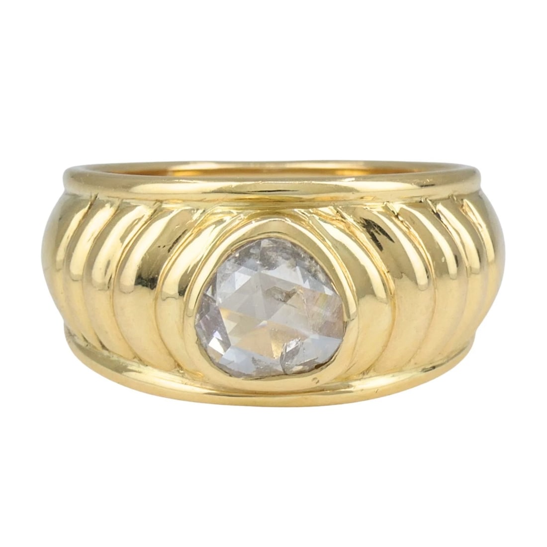 Vintage French 18k Yellow Gold Rose Cut Diamond Domed Band Ring Size 9 - 9