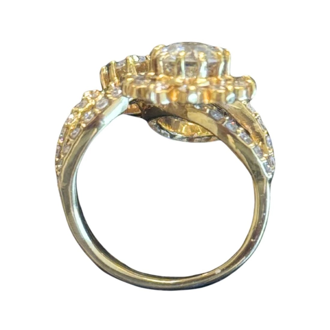 Vintage 18k Yellow Gold Diamond Floral Bypass Cocktail Ring - 6