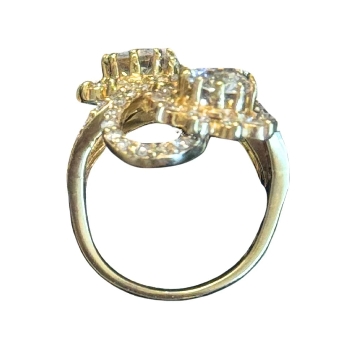 Vintage 18k Yellow Gold Diamond Floral Bypass Cocktail Ring - 7