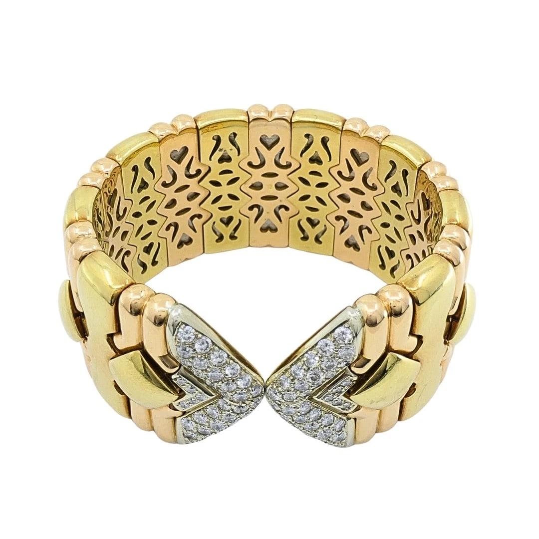 Chopard 18k Gold Multicolor Flexible Diamond PavÃ© Cuff Bracelet, 1970s - 12