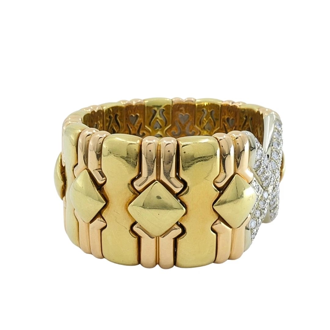 Chopard 18k Gold Multicolor Flexible Diamond PavÃ© Cuff Bracelet, 1970s - 9