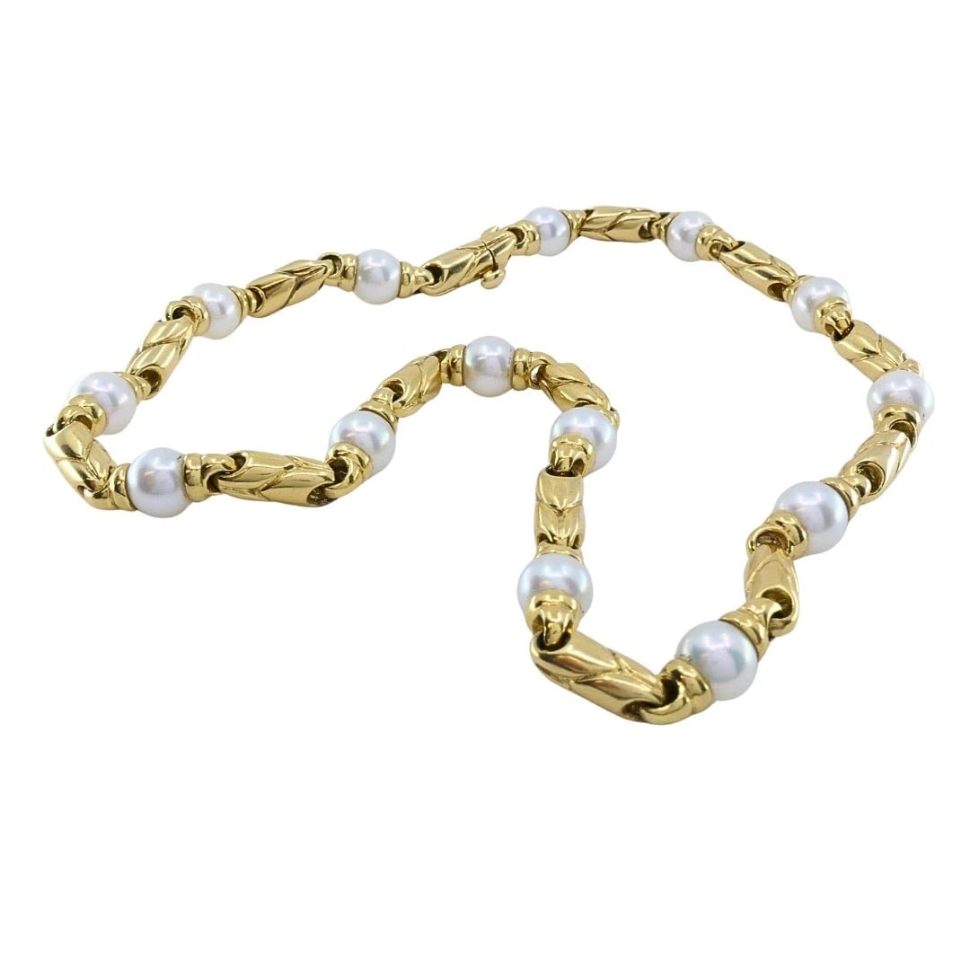 Bvlgari Bulgari Passo Doppio Pearl 18k Gold Link Necklace - 7