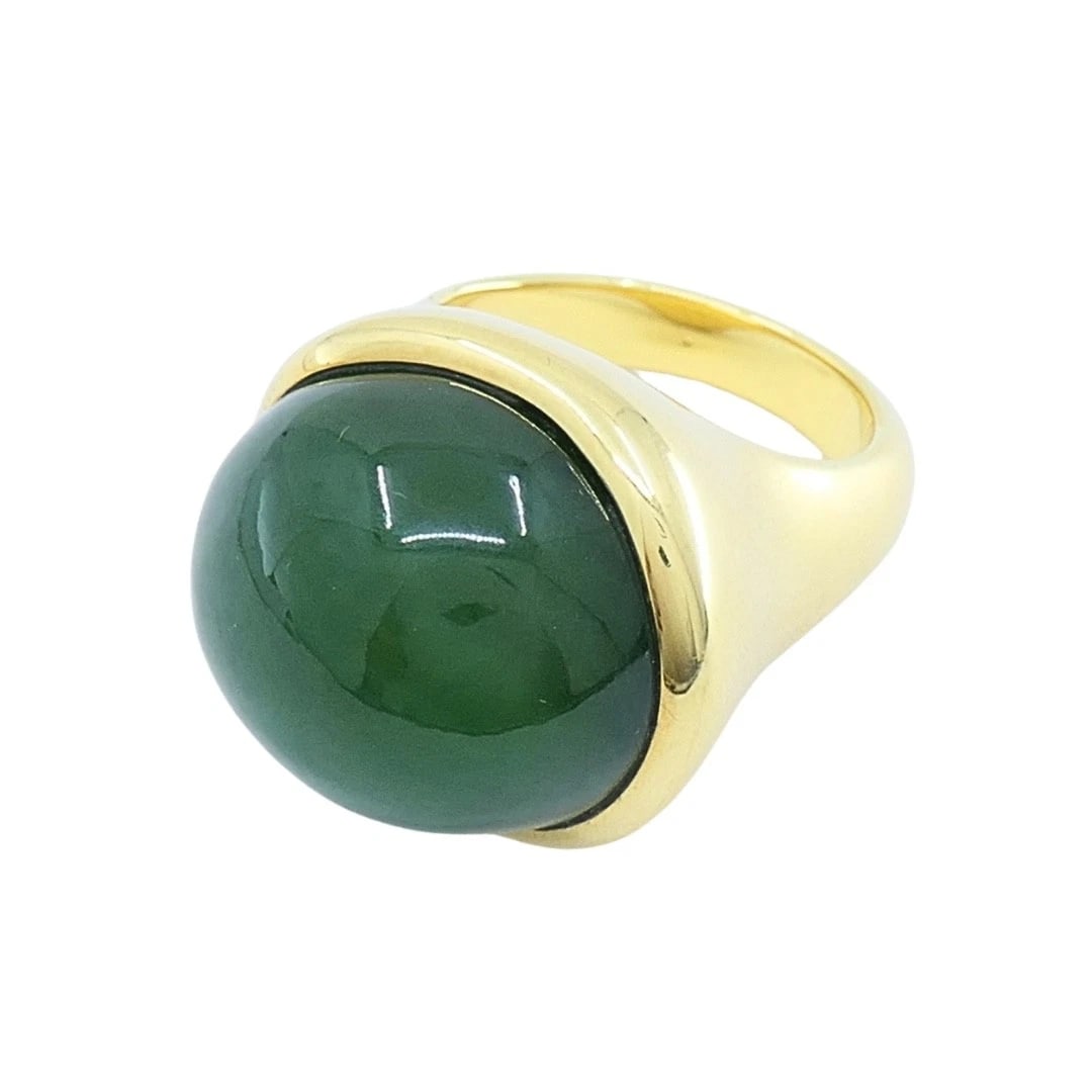 Tiffany & Co. Elsa Peretti 18k Gold Jade Cabochon Dome Ring - 10
