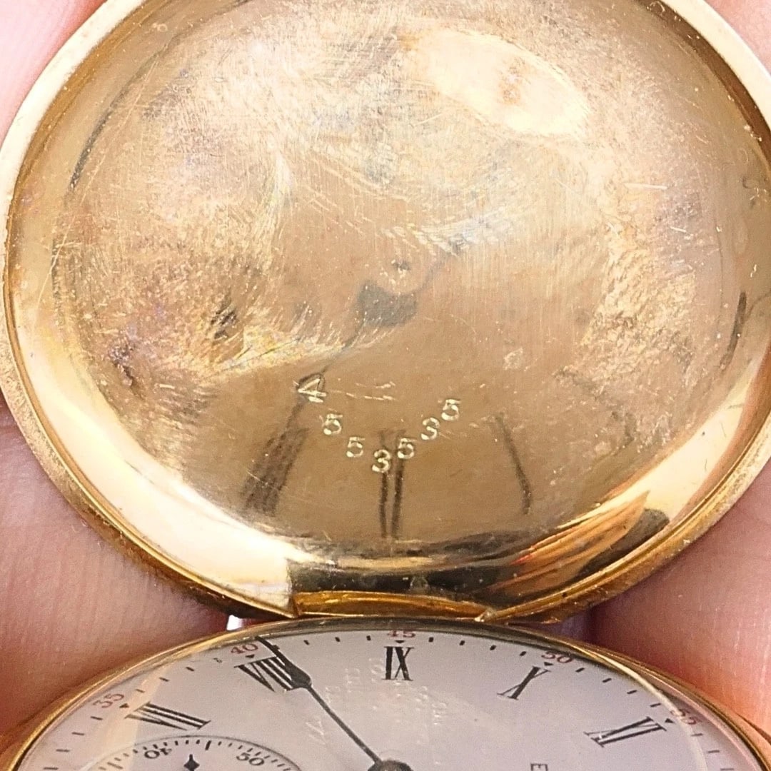 Antique Elgin 14K Gold Keystone Hunter Case Pocket Watch Diamond Butterfly - 14