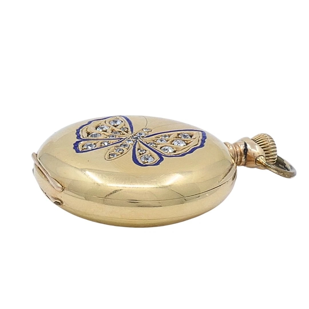 Antique Elgin 14K Gold Keystone Hunter Case Pocket Watch Diamond Butterfly - 7