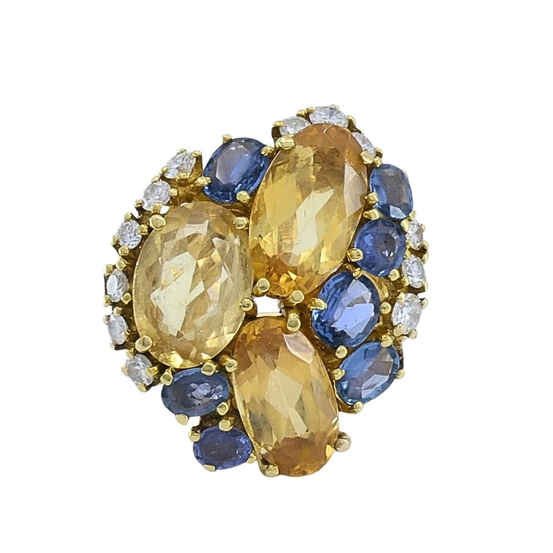 Vintage 14k Gold Imperial Topaz Blue Sapphire Diamond Cluster Cocktail Ring - 5