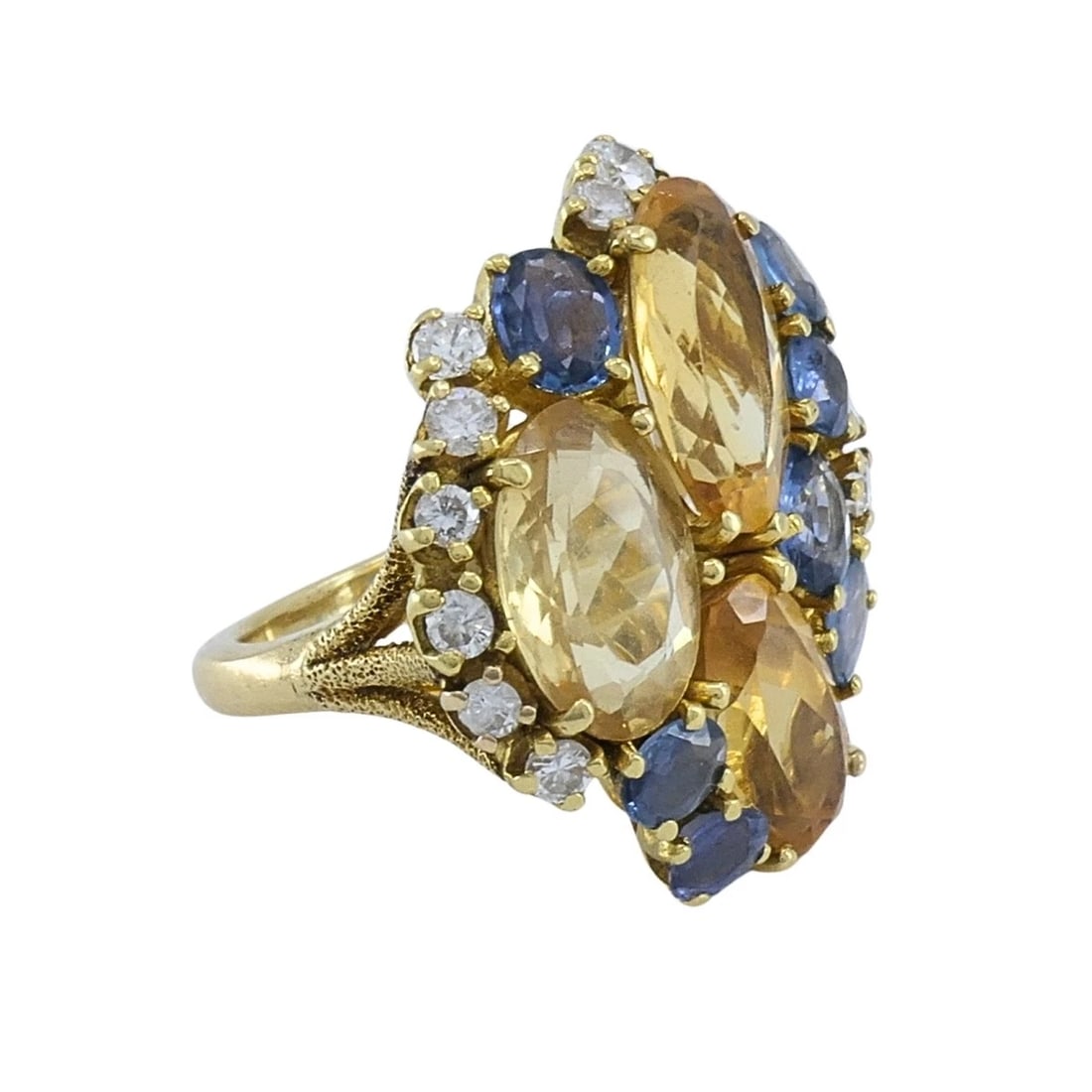 Vintage 14k Gold Imperial Topaz Blue Sapphire Diamond Cluster Cocktail Ring - 6