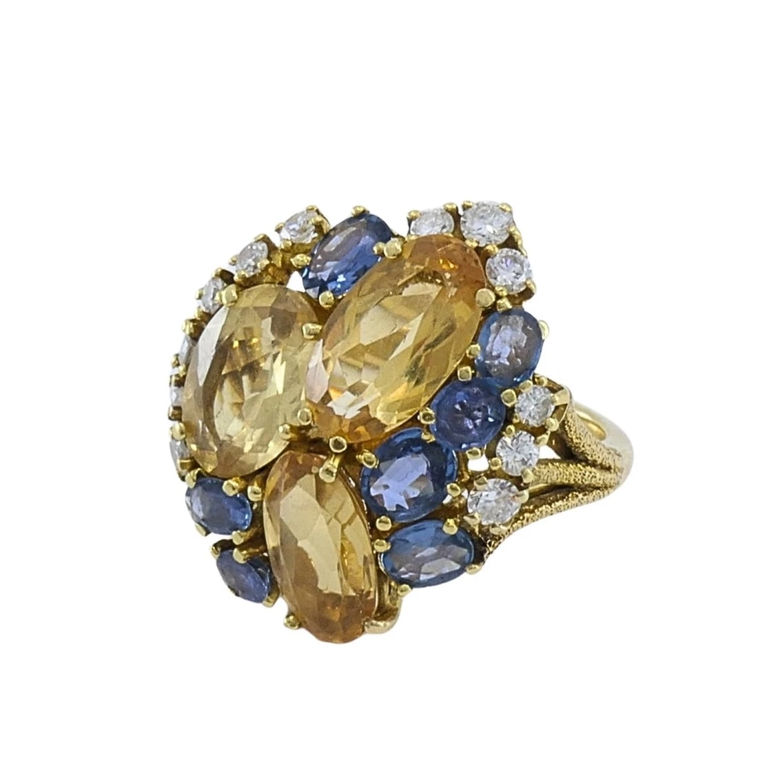 Vintage 14k Gold Imperial Topaz Blue Sapphire Diamond Cluster Cocktail Ring - 9