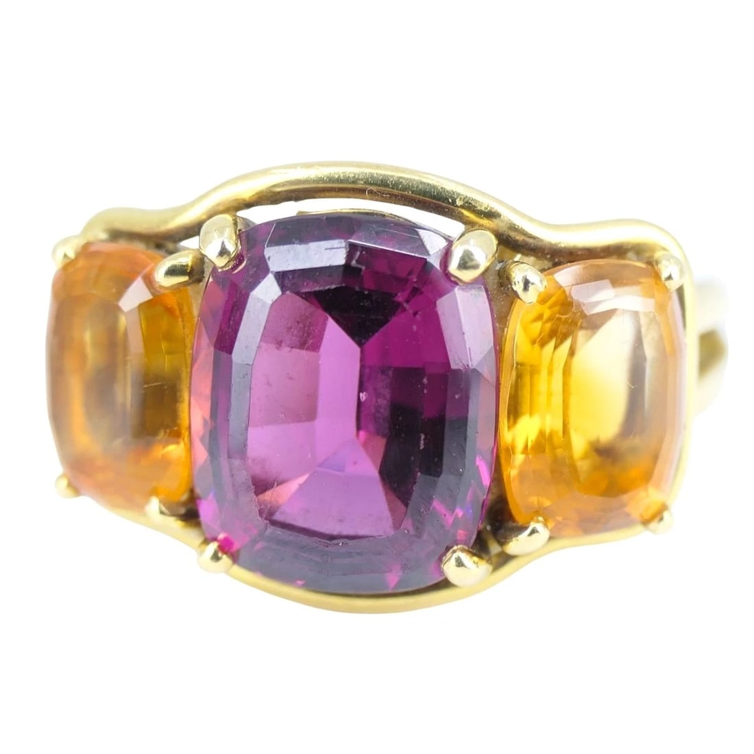 Verdura 18k Gold Rubellite and Madeira Citrine Three Stone Ring - 13