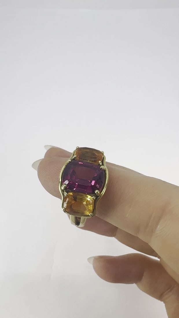 Verdura 18k Gold Rubellite and Madeira Citrine Three Stone Ring - 2