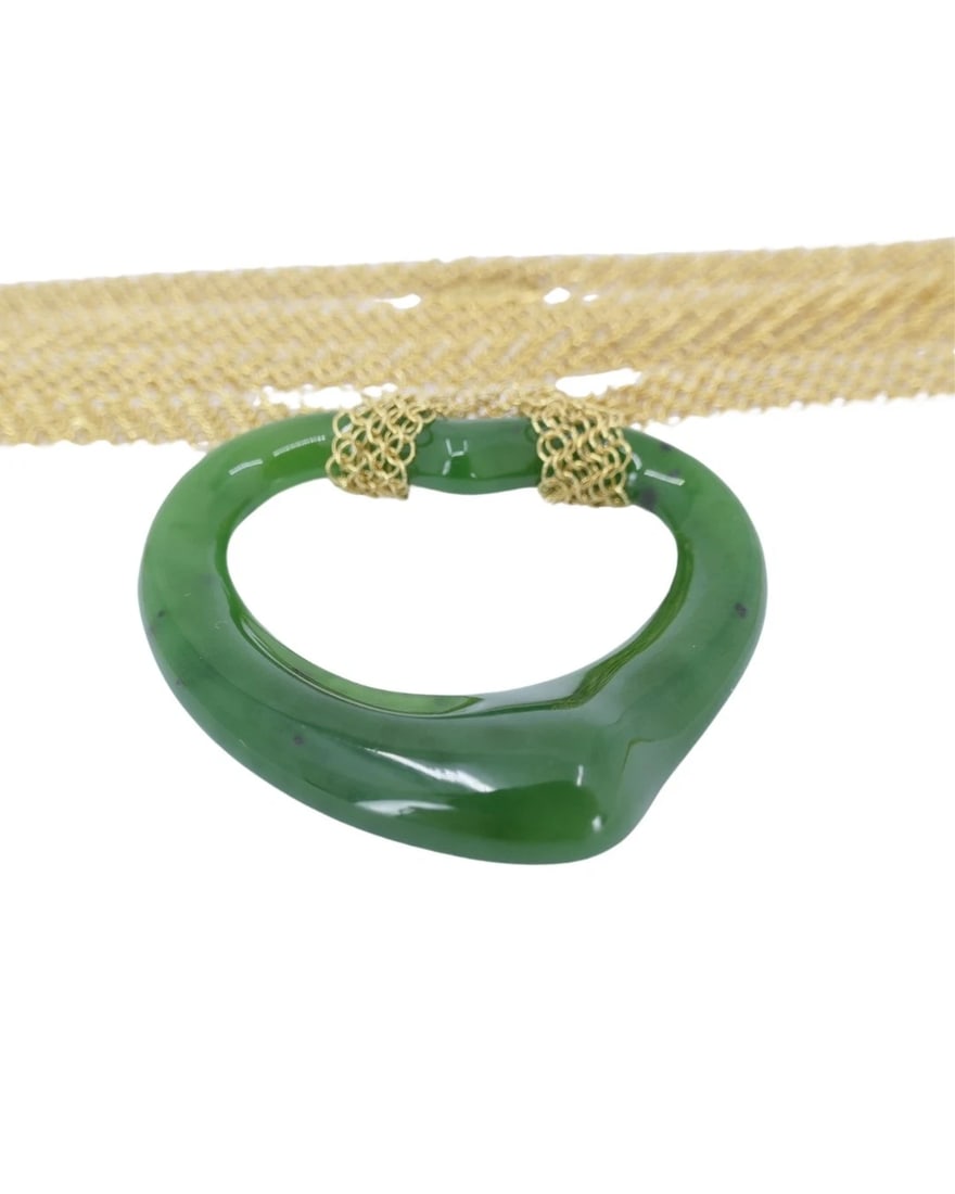 Elsa Peretti for Tiffany & Co. 18k Gold Jade Open Heart Mesh Necklace - 5