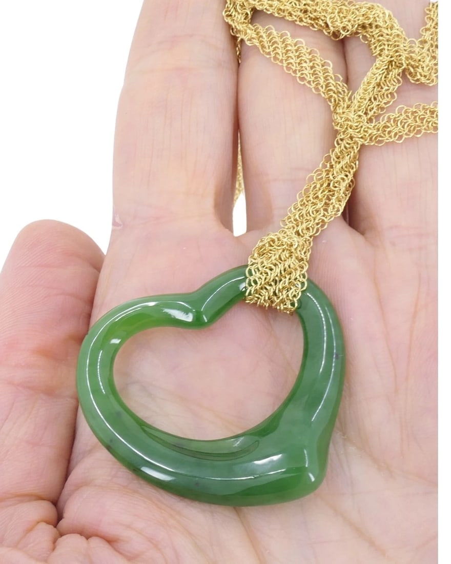 Elsa Peretti for Tiffany & Co. 18k Gold Jade Open Heart Mesh Necklace - 8
