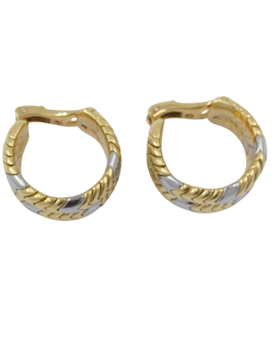 Bvlgari Bulgari Gold Earrings 18k Spiga Collection Chevron Pattern Two-Tone - 8