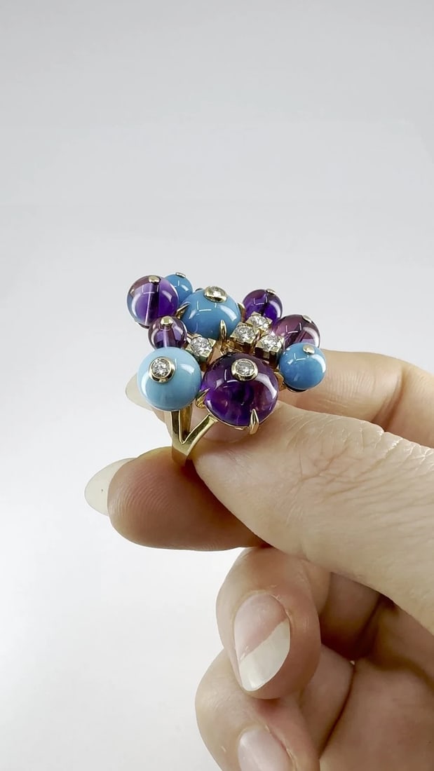 Cartier DÃ©lices de Goa 18k Rose Gold Diamond Turquoise Amethyst Ring - 2