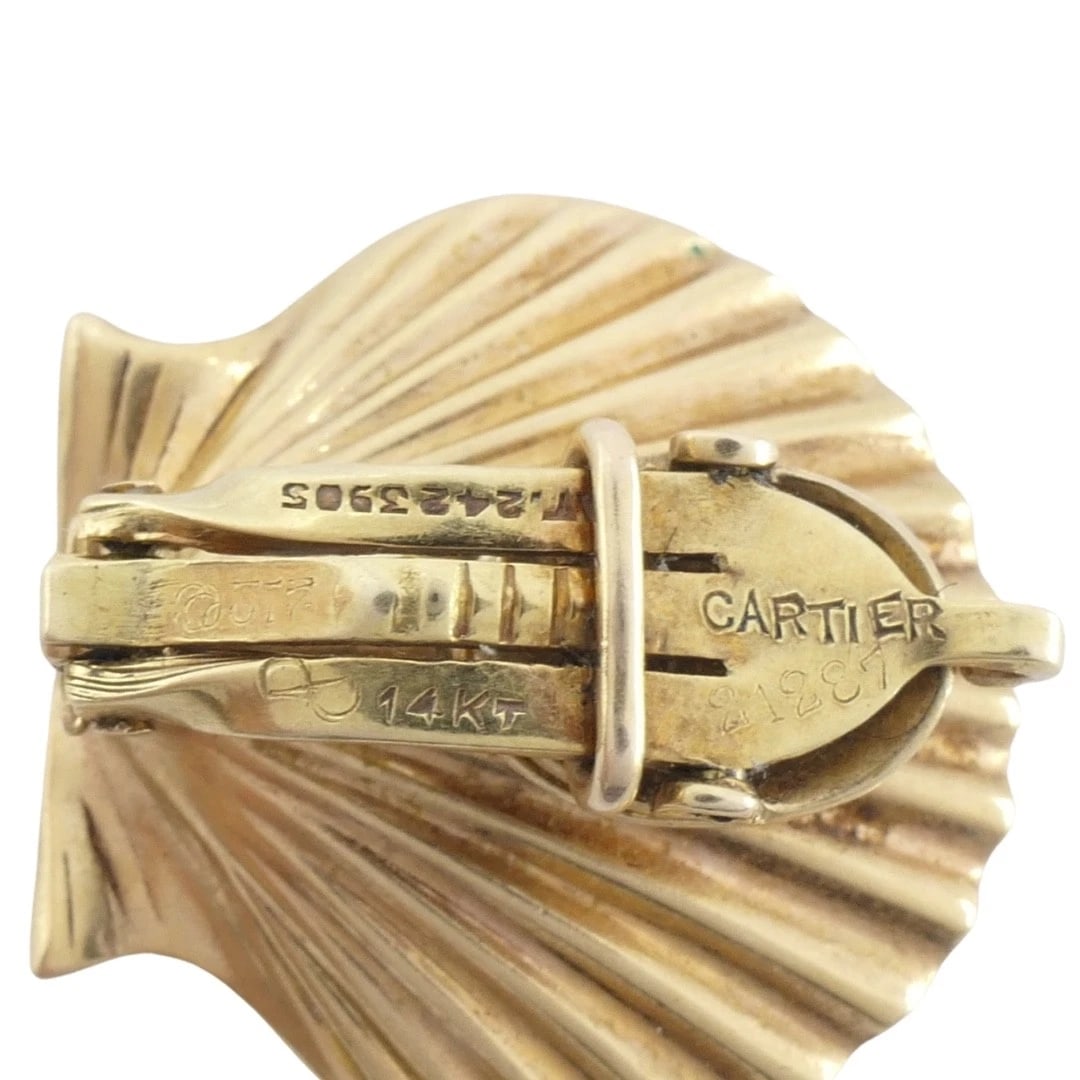 Cartier 14k Gold Shell Vintage Clip-On Earrings - 12
