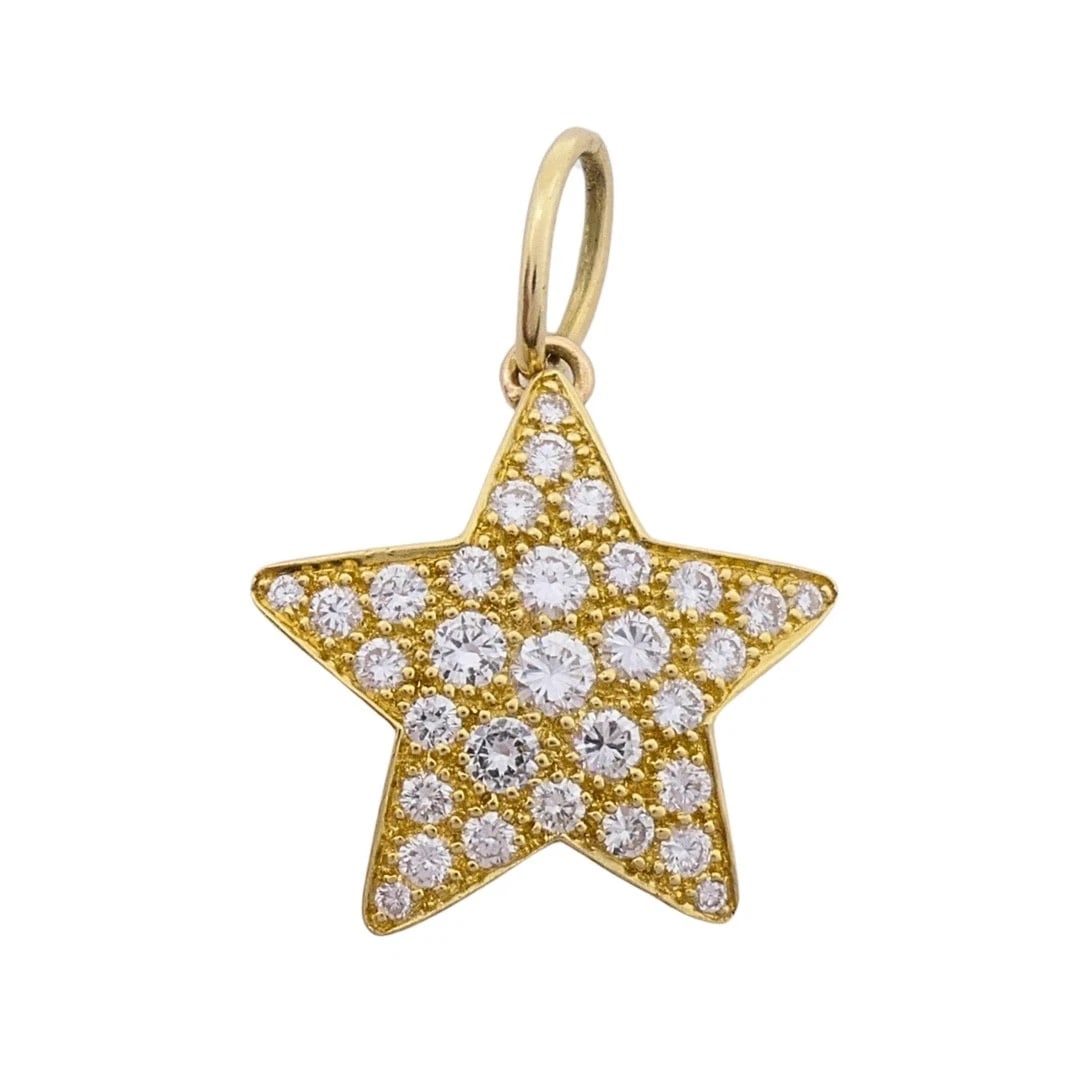 14k Gold Diamond PavÃ© Star Pendant on Antique Barâ€‘Link Chain - 7