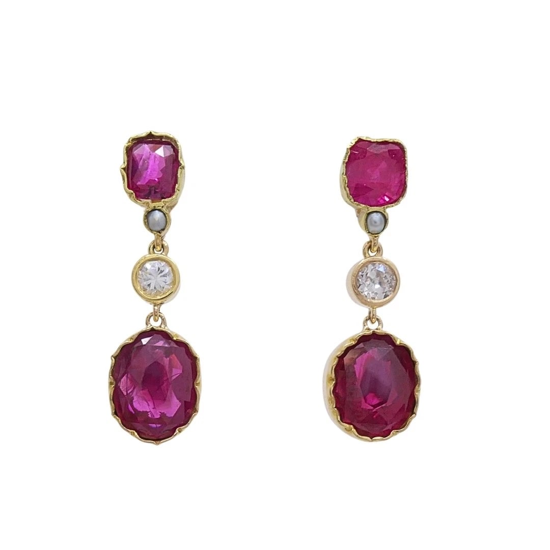14k Gold Ruby Drop Earrings Diamond Accent (1 of 10)