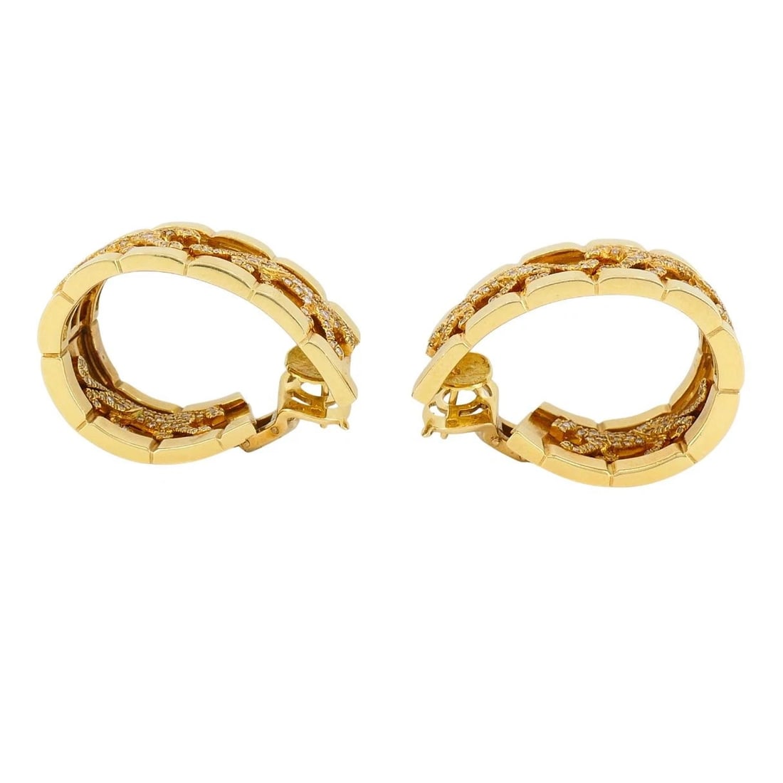 Vintage Cartier Walking Panthere 18k Gold Diamond Hoop Earrings - 10