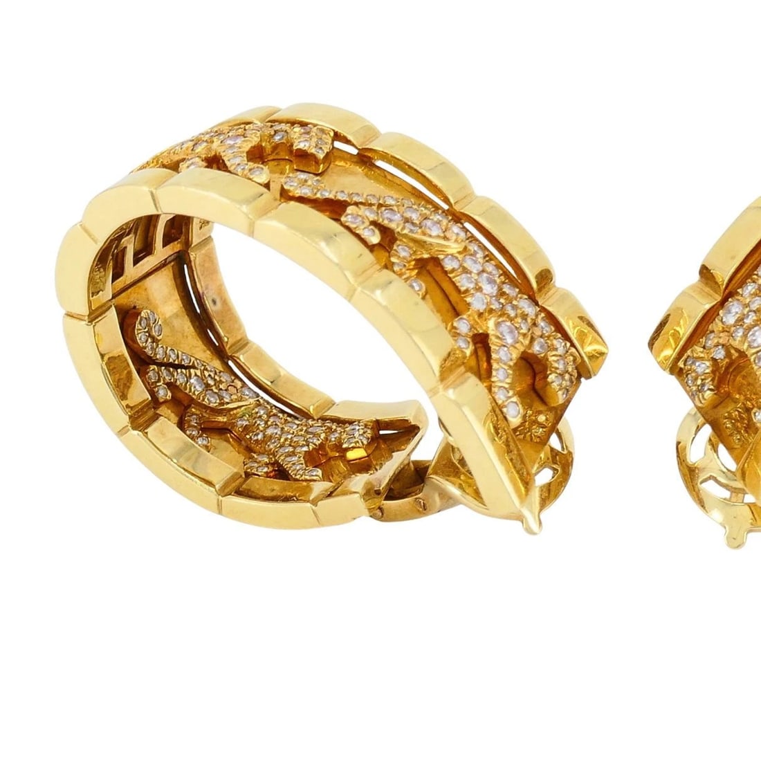 Vintage Cartier Walking Panthere 18k Gold Diamond Hoop Earrings - 11