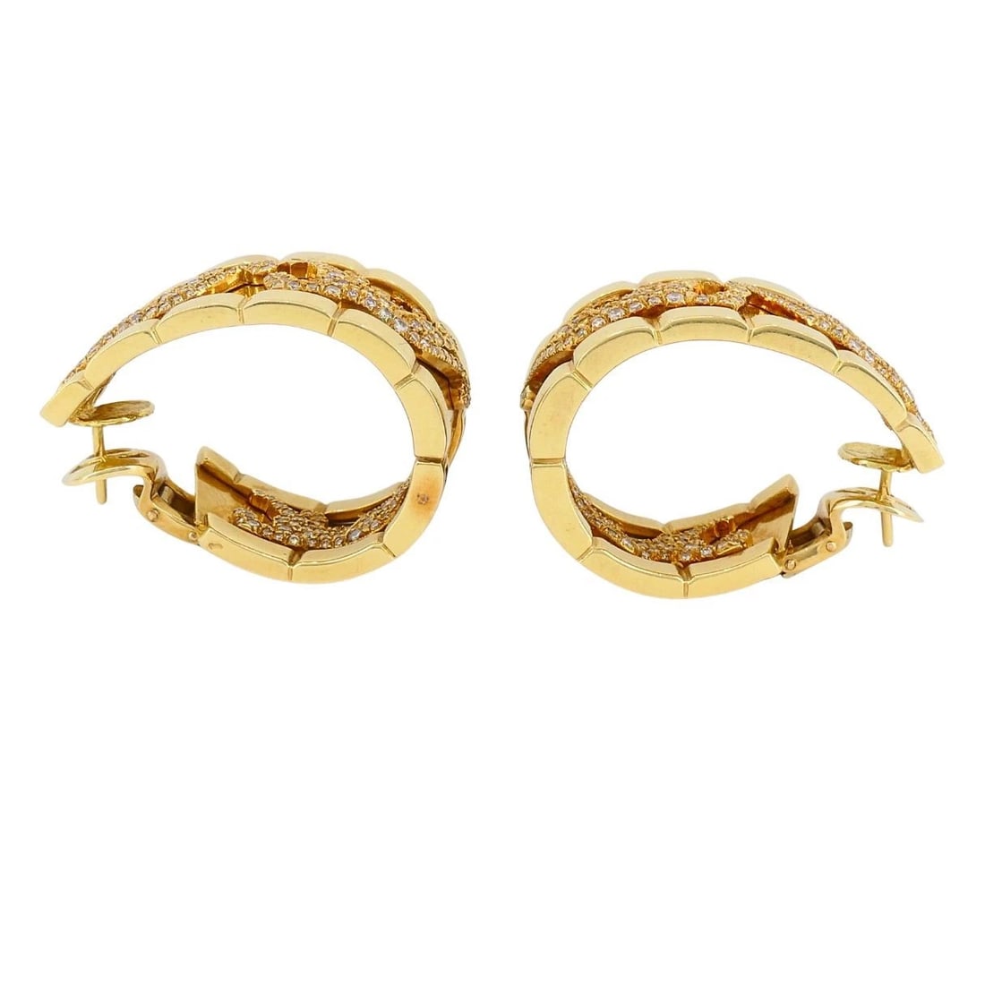 Vintage Cartier Walking Panthere 18k Gold Diamond Hoop Earrings - 9