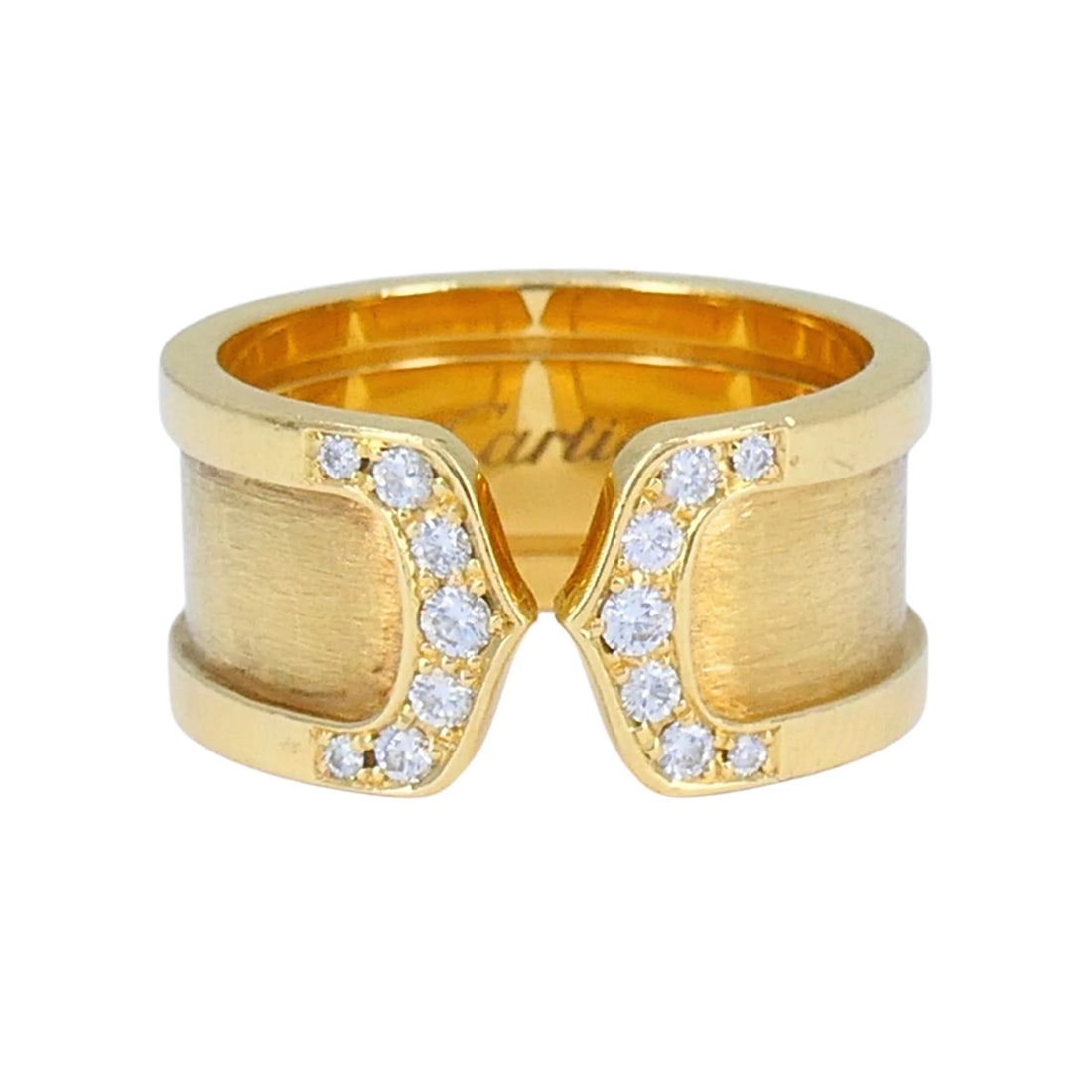 Cartier C de Cartier 18k Yellow Gold Diamond Band Ring: KL UEOO This elegant Cartier C de Cartier ring is crafted in rich 18k yellow gold and showcases the house's refined approach to modern design. The sculptural open C-motif is finished with a soft brush