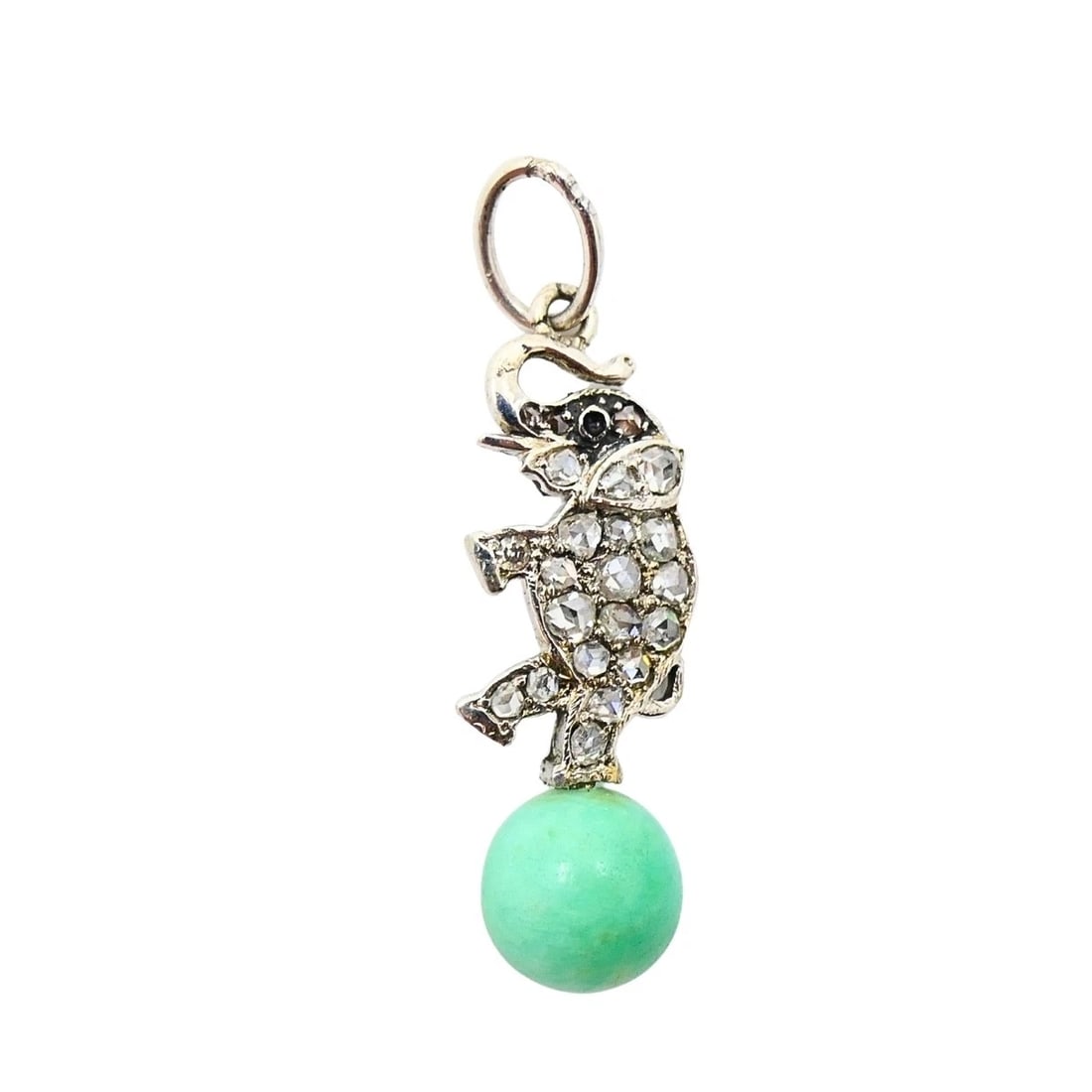 Antique Elephant Charm 14k White Gold Diamond Bead Accent - 4