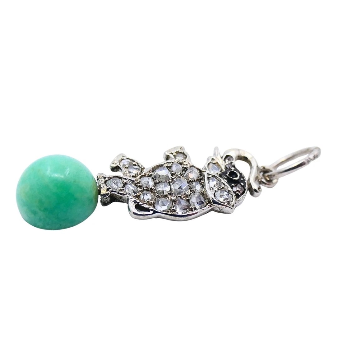 Antique Elephant Charm 14k White Gold Diamond Bead Accent - 5
