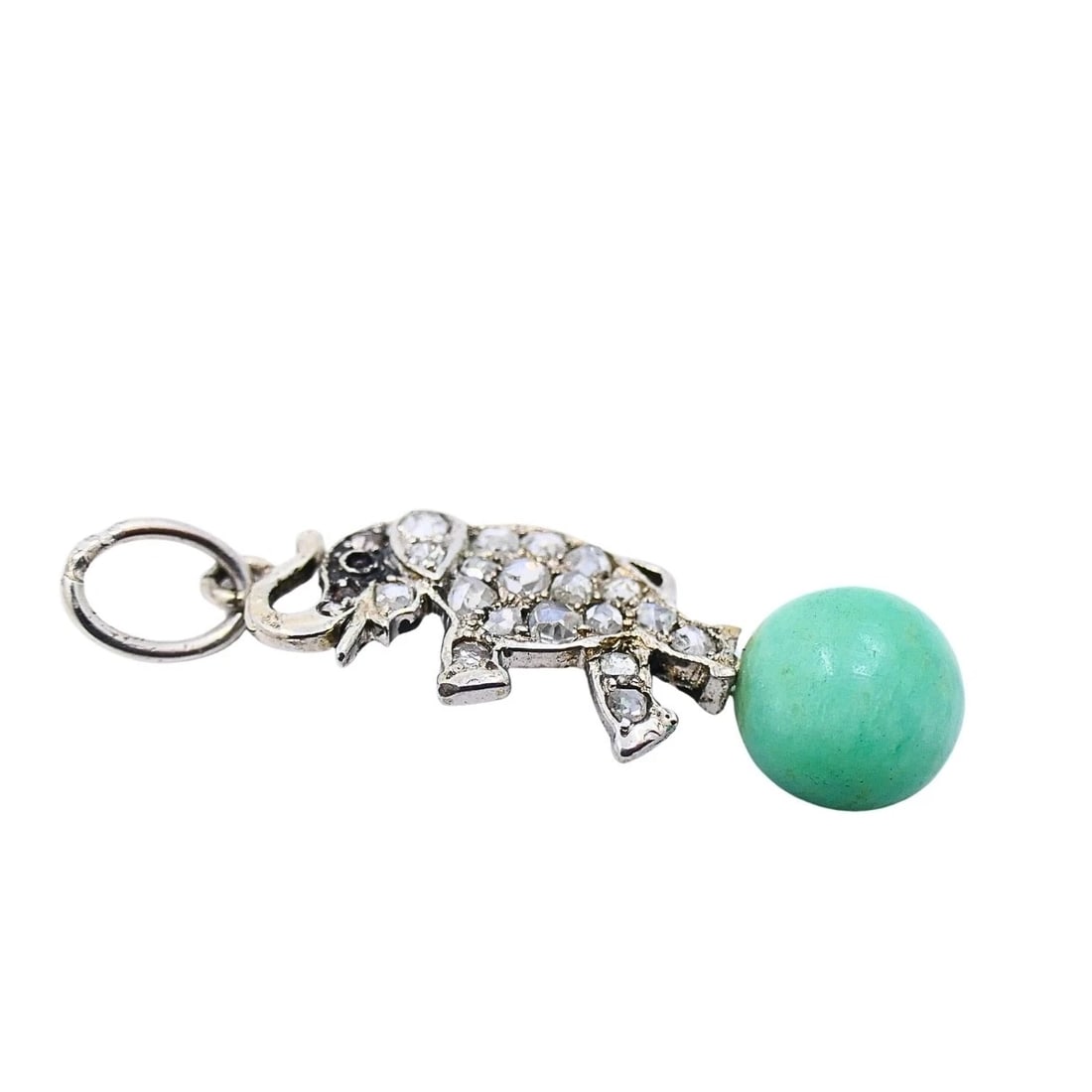 Antique Elephant Charm 14k White Gold Diamond Bead Accent - 6