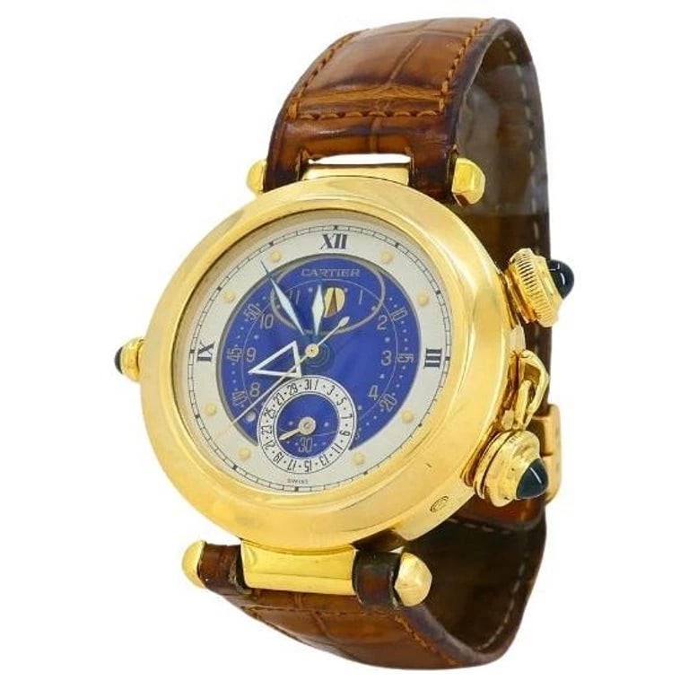 Cartier Pasha Alarm Moonphase Wristwatch 18k Gold c. 1987 (1 of 9)