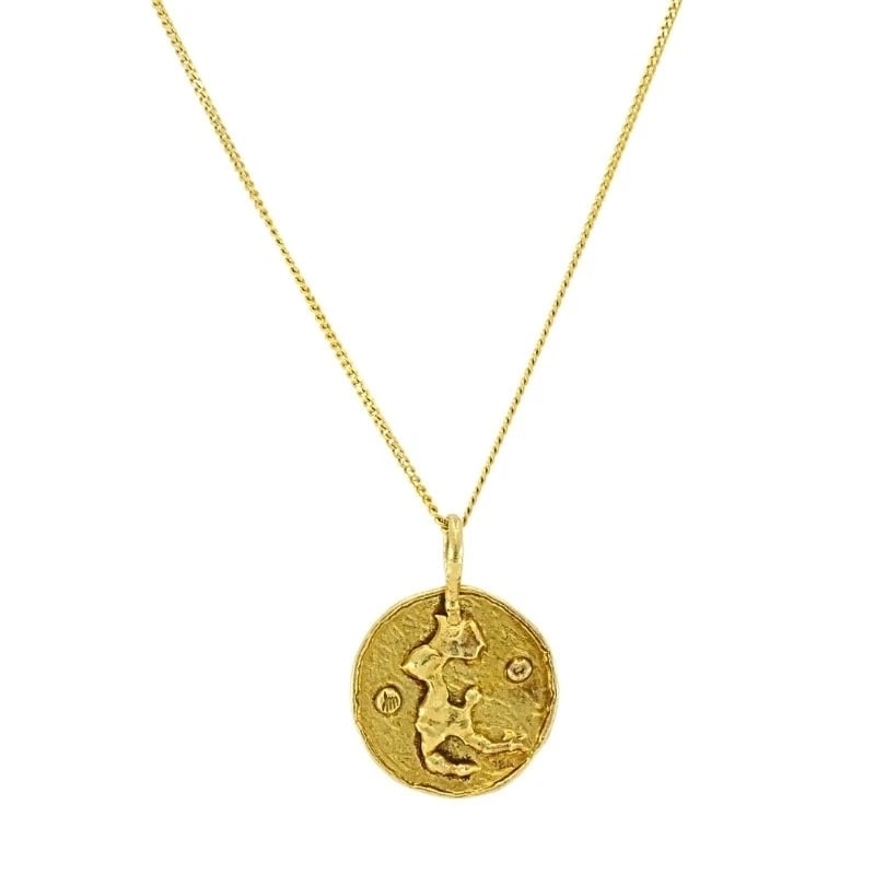 Jean Mahie 22k Gold Sculptural Abstract Pendant, 22k Chain (unbranded) Necklace: Designer: Jean Mahie Materials: 22k Yellow Gold Weight: Pendant - 13.9 Grams Chain - 8.2 Grams Measurement: Diameter - 1 1/8 Chain - 18" Hallmarks: Maker's Mark, 22KITEM DETAILS:Jean Mahie 22k Gold Sc