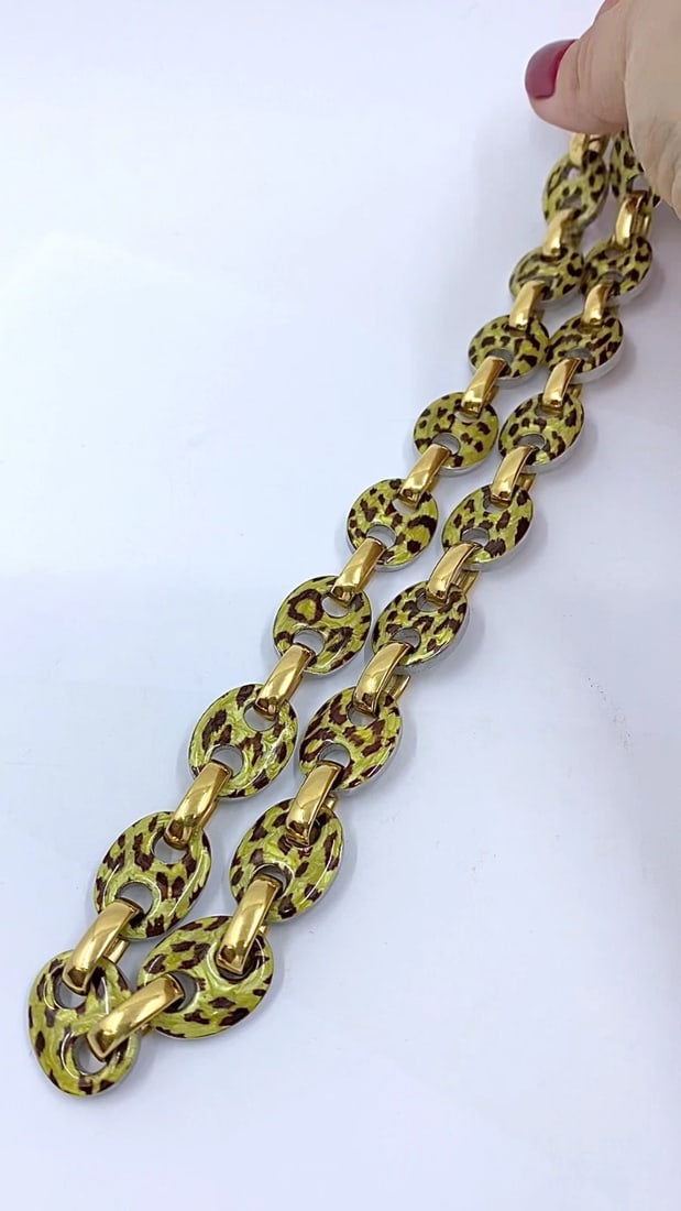 Nicolis Cola for Nardi 18k Gold, Metal Leopard Enamel Nautical Link Necklace - 2