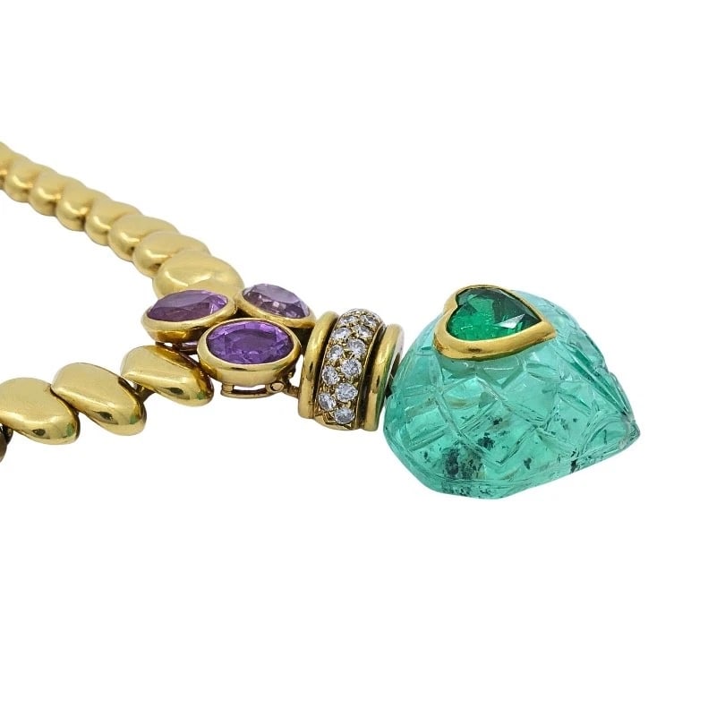 AndrÃ© Vassort 18k Gold Colombian Emerald Heart Necklace Sapphire Diamond GIA - 6