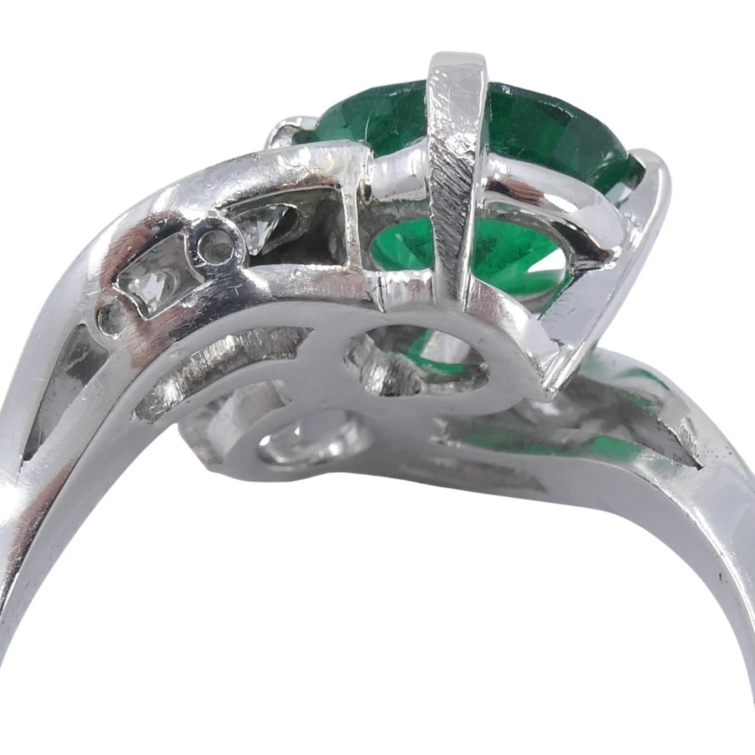 Vintage Platinum Toi et Moi Engagement Ring Diamond Emerald - 9