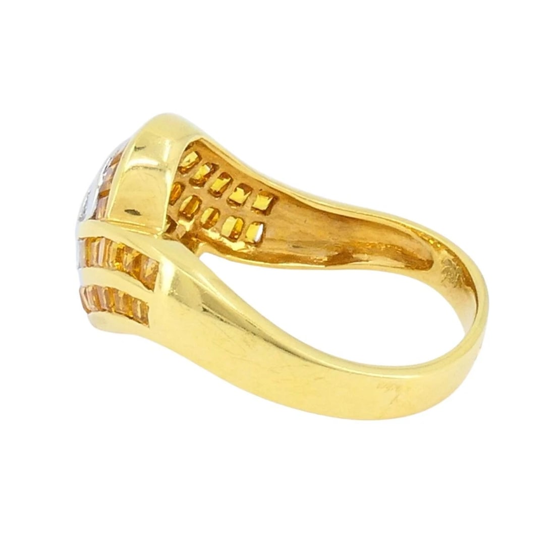 Vintage French 18k Gold Diamond Citrine Ring - 9