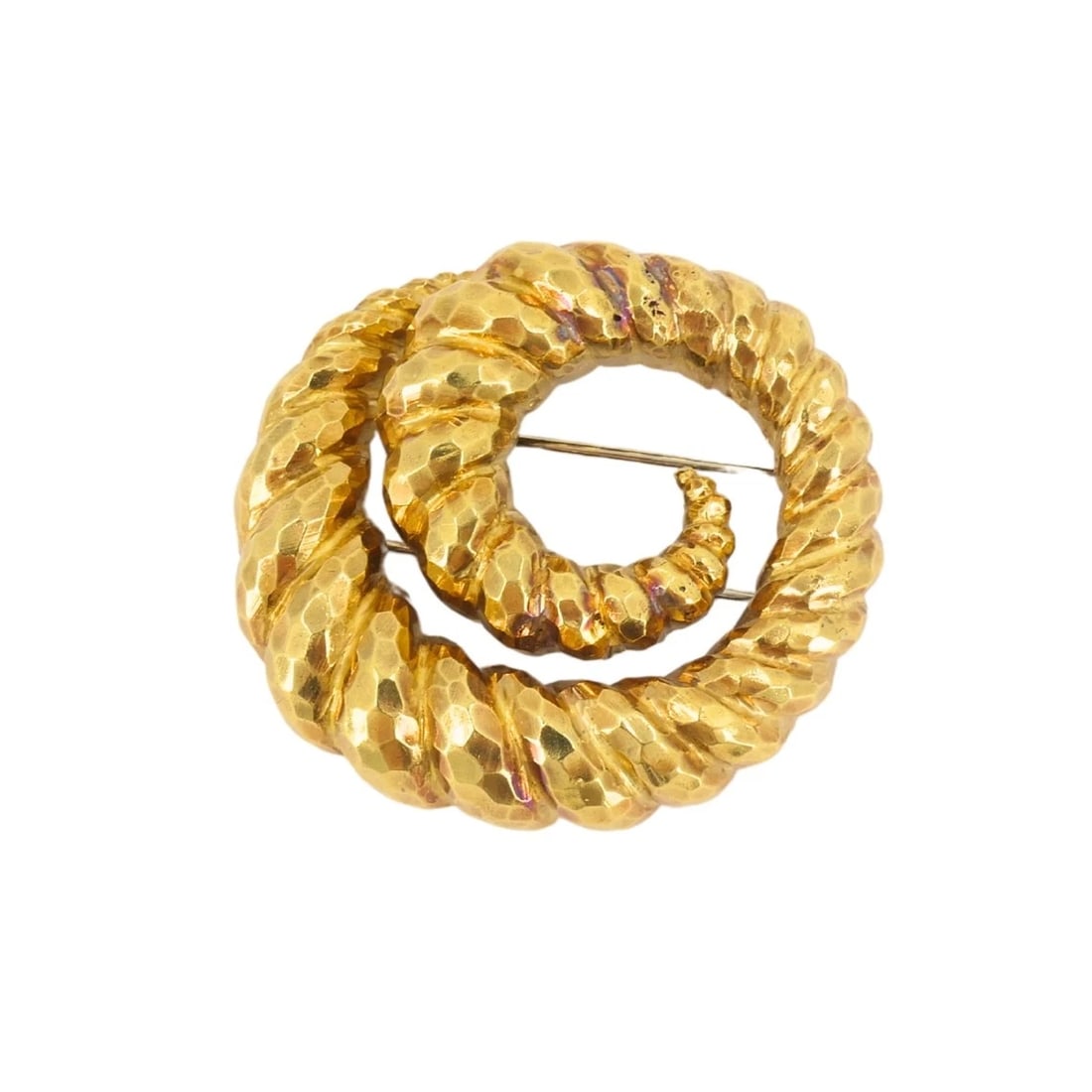 David Webb Brooch 18k Gold Spiral Design Hammered Gold: NS TTOO David Webb Brooch 18k Gold Spiral Design Hammered Gold This vintage 18k gold brooch by David Webb showcases the bold, sculptural style the house is known for. Designed in spiral form, the broo