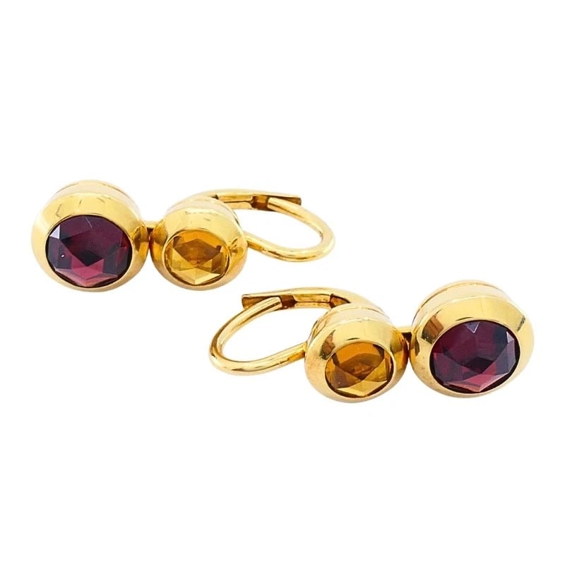 Tiffany & Co. 18k Gold Garnet Citrine Drop Earrings - 8