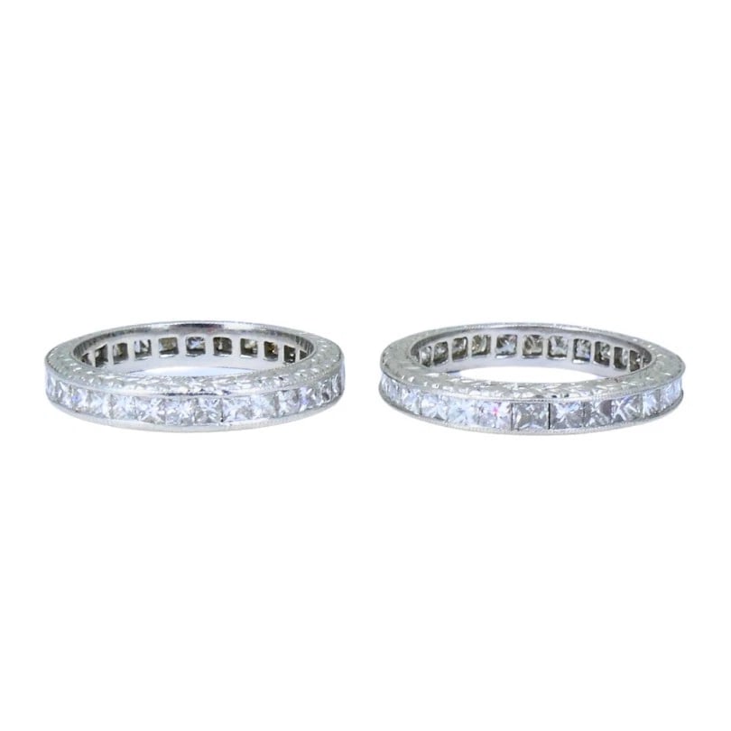 M. Beaudry Princess Cut Diamond ETERNITY BAND Platinum Size 6.5 Wedding Ring - 12