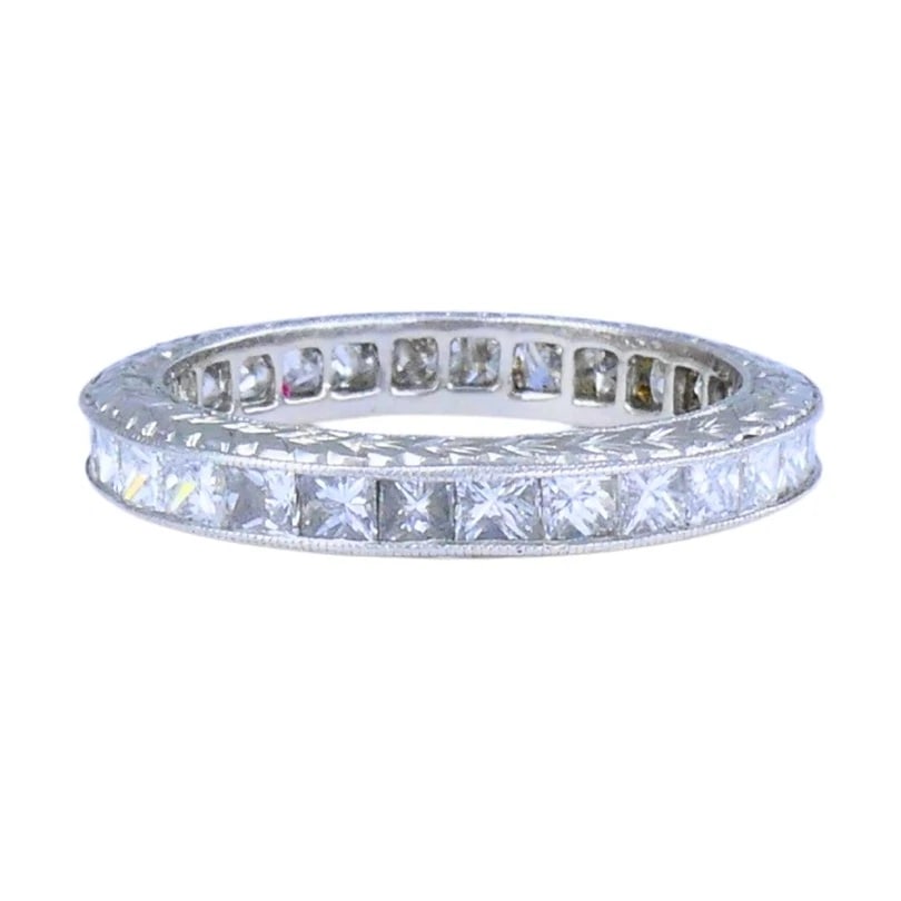 M. Beaudry Princess Cut Diamond ETERNITY BAND Platinum Size 6.5 Wedding Ring: VK UOOO MICHAEL BEAUDRY Platinum Diamond Eternity Band Ring Crafted in platinum, this eternity ring by Michael Beaudry features a full circle of princess cut diamonds. Each stone sits flush against th