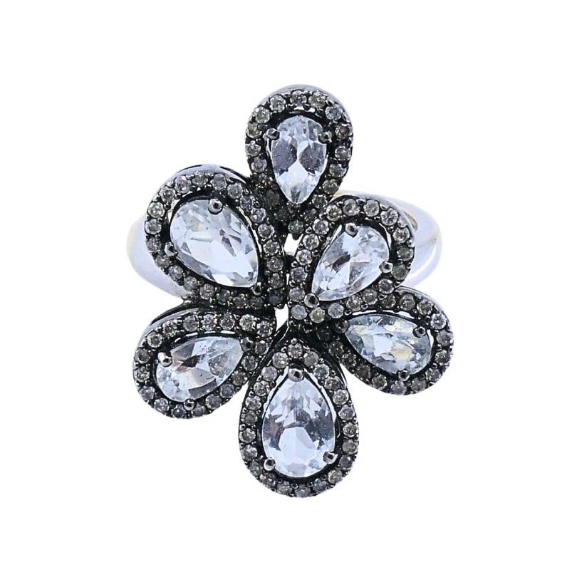 14k Gold Diamond Floral Cocktail Ring - 8