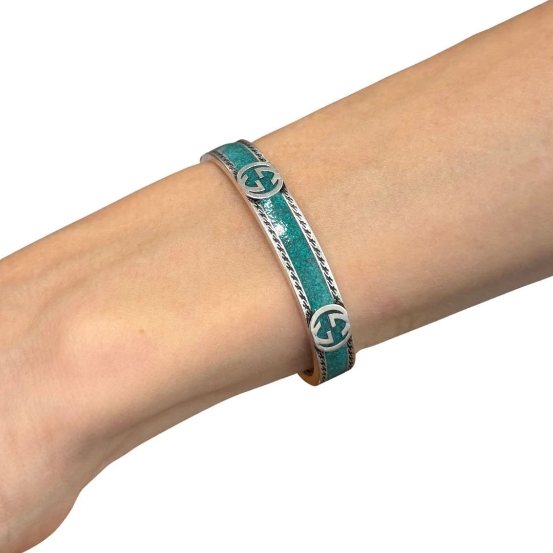 Gucci Sterling Silver Enamel Interlocking G Cuff Bracelet - 14