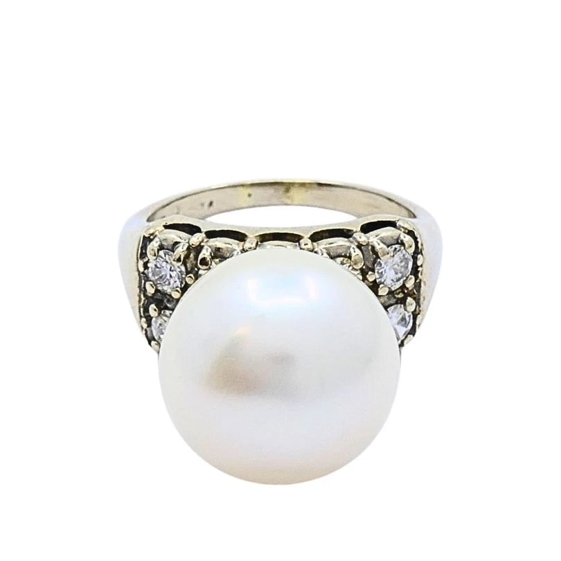 Vintage Pearl Diamond Ring 14k White Gold (1 of 10)