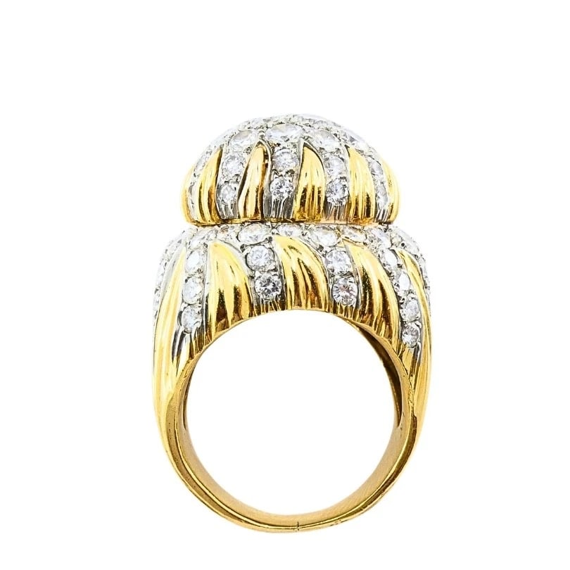 Vintage 14k Gold Diamond Cocktail Floral Dome Ring - 10