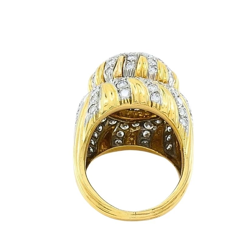 Vintage 14k Gold Diamond Cocktail Floral Dome Ring - 11
