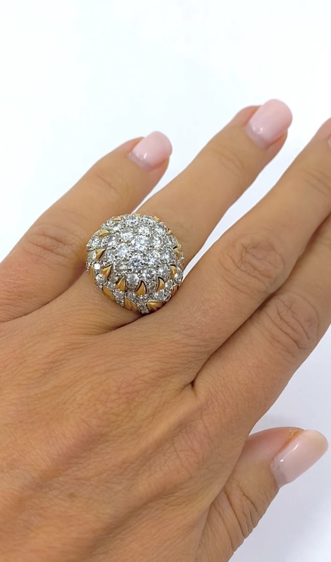 Vintage 14k Gold Diamond Cocktail Floral Dome Ring - 2
