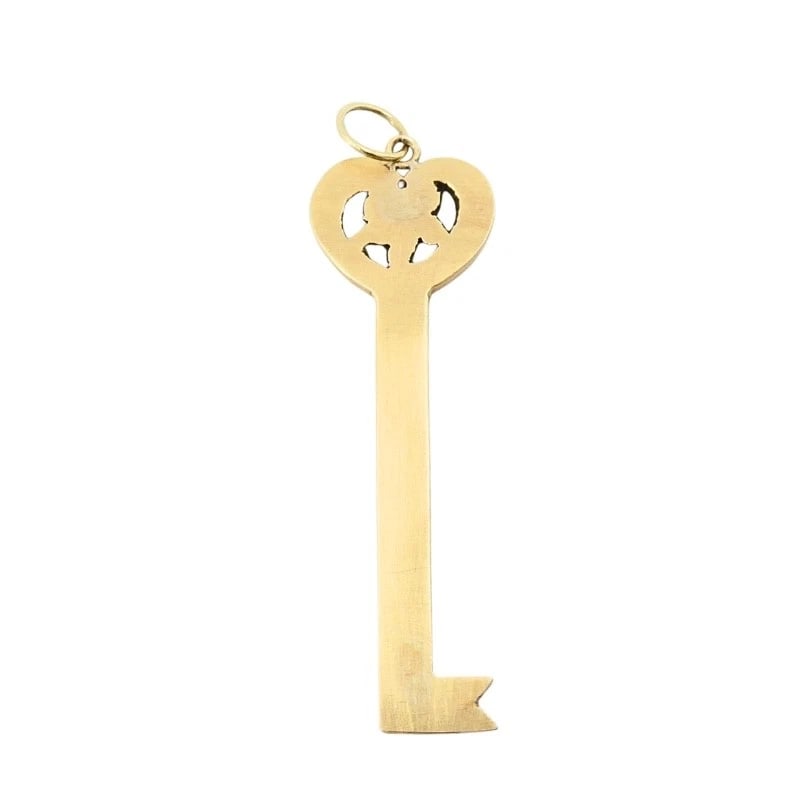 14k Gold Key Pendant Necklace Pearls and Black Enamel - 8