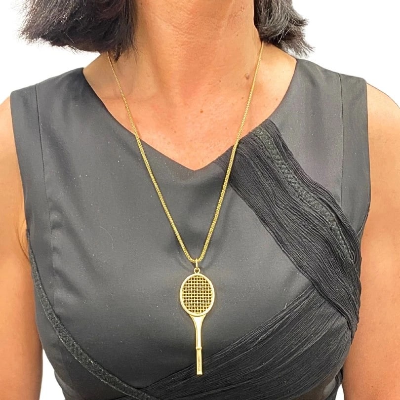 Vintage Cartier 14k Gold Tennis Racket Pendant & 14k Chain (Unsigned) Necklace - 3