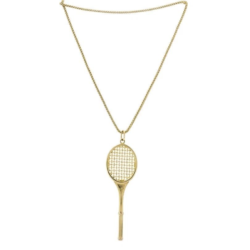Vintage Cartier 14k Gold Tennis Racket Pendant & 14k Chain (Unsigned) Necklace - 4